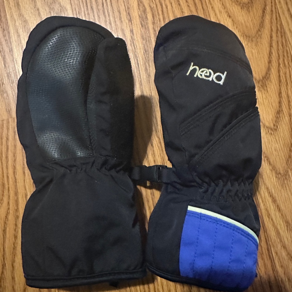 HEAD Black Mittens with Blue and Cream Trim